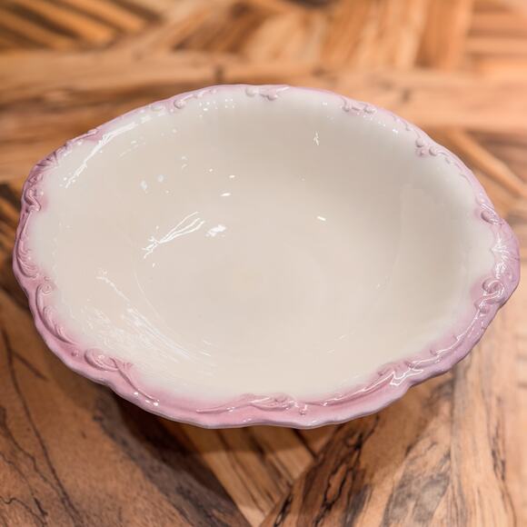 Vintage Victorian Style Glazed White Porcelain Wash Basin w Gorgeous Purple Rim - Picture 3 of 8